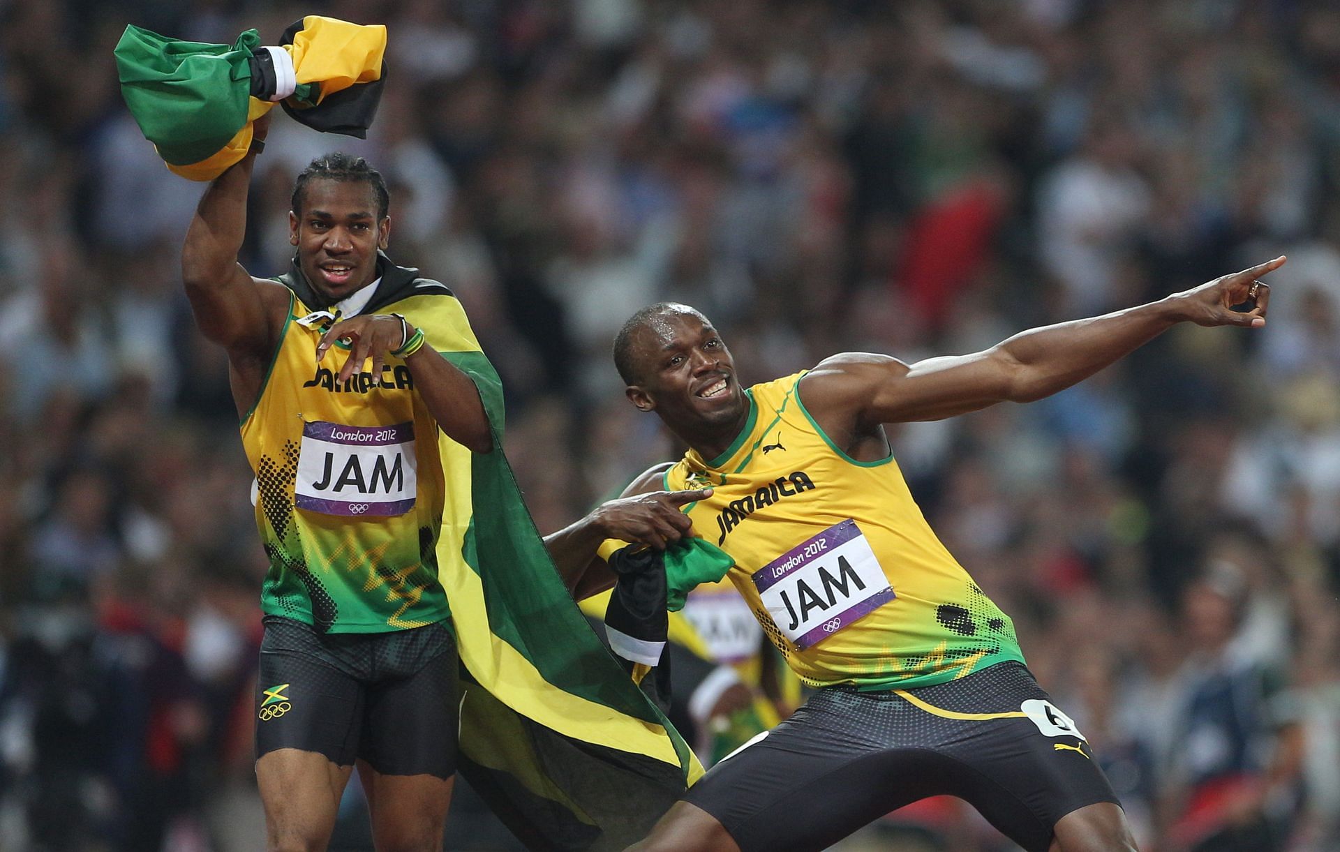 London 2012 - Athletics - Men's 4 x 100m Relay - Yohan Blake (L) and Usain Bolt - Source: Getty